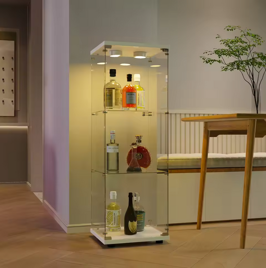 Moderne Glazen Vitrinekast met LED – 3 Lagen, 125×42×36 cm