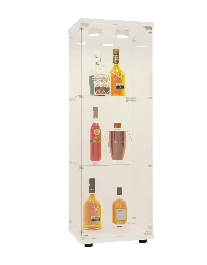 Moderne Glazen Vitrinekast met LED – 3 Lagen, 125×42×36 cm