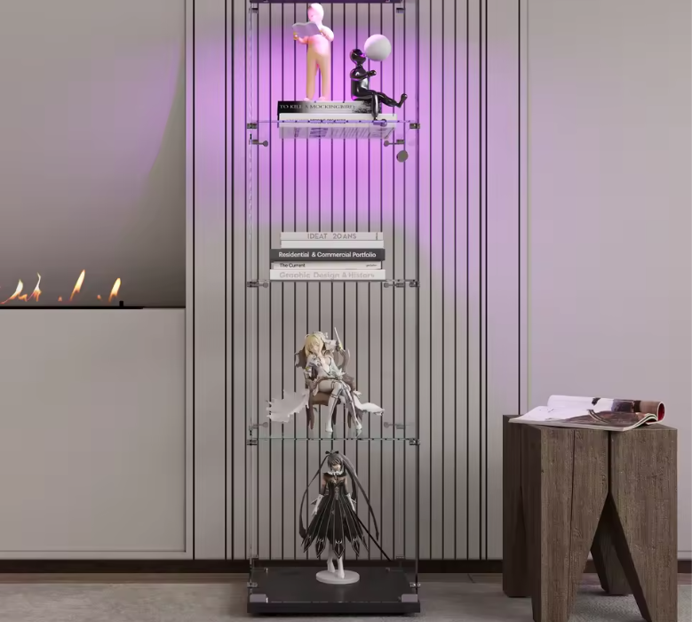 Glazen Vitrinekast met LED en Slot – 4 Lagen, 164×42×36 cm