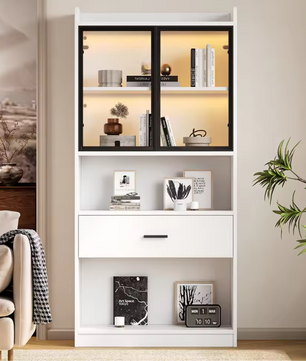 Moderne Vitrinekast met LED en Lade – 80×35,2×153,5 cm, Wit