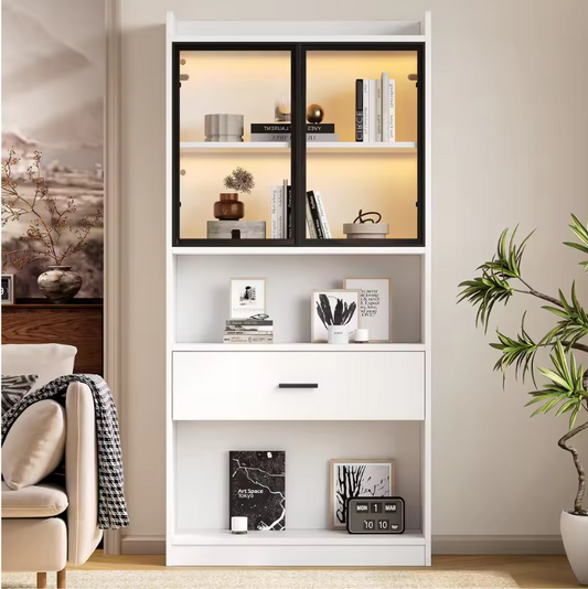 Moderne Vitrinekast met LED en Lade – 80×35,2×153,5 cm, Wit