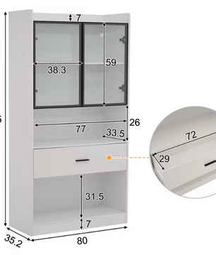 Moderne Vitrinekast met LED en Lade – 80×35,2×153,5 cm, Wit