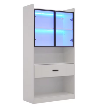Moderne Vitrinekast met LED en Lade – 80×35,2×153,5 cm, Wit