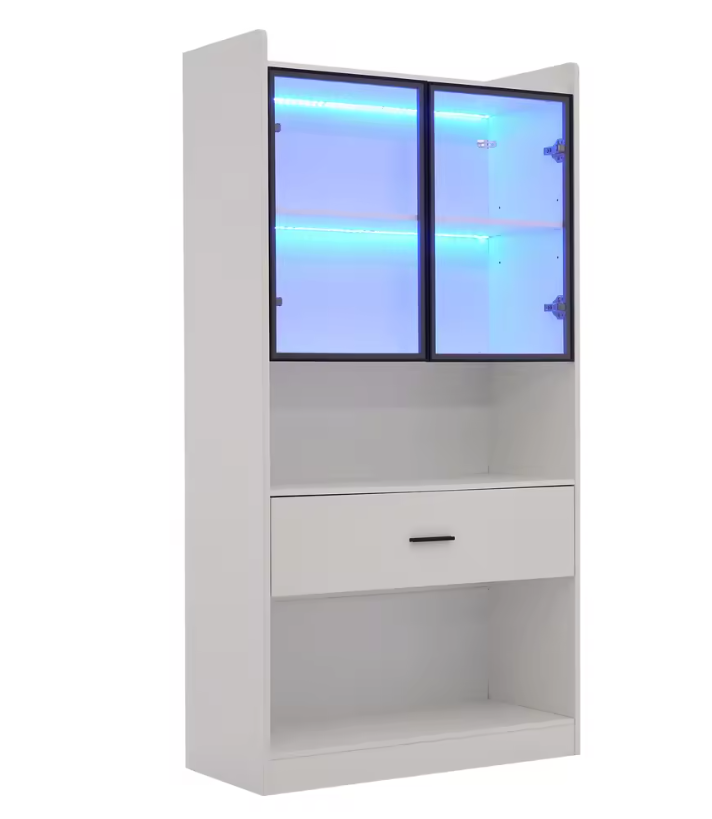 Moderne Vitrinekast met LED en Lade – 80×35,2×153,5 cm, Wit