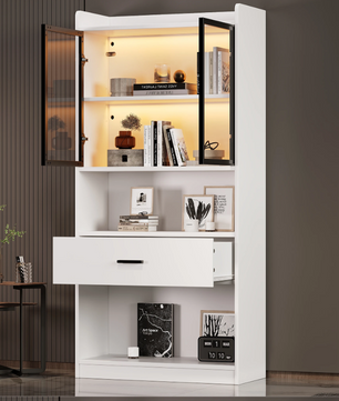 Moderne Vitrinekast met LED en Lade – 80×35,2×153,5 cm, Wit
