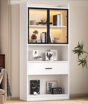 Moderne Vitrinekast met LED en Lade – 80×35,2×153,5 cm, Wit