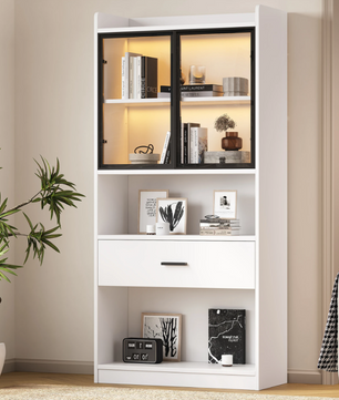 Moderne Vitrinekast met LED en Lade – 80×35,2×153,5 cm, Wit