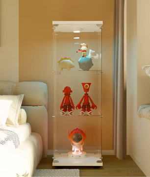 Glazen Vitrinekast met LED – 4 Lagen, 125×42×36 cm, Wit