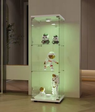 Glazen Vitrinekast met LED – 4 Lagen, 125×42×36 cm, Wit