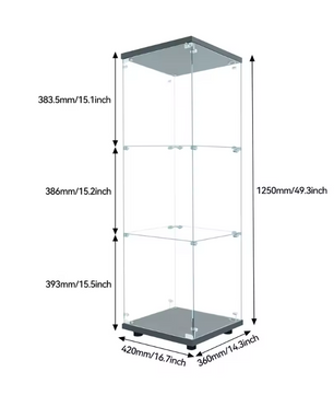 Glazen Vitrinekast met LED – 4 Lagen, 125×42×36 cm, Wit