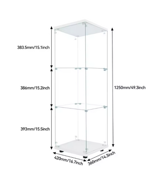 Glazen Vitrinekast met LED – 4 Lagen, 125×42×36 cm, Wit
