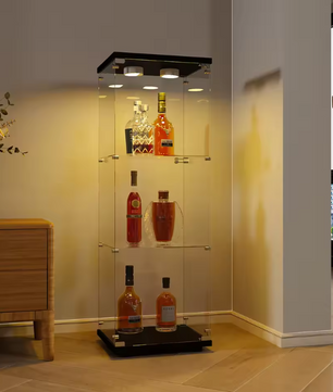 Glazen Vitrinekast met LED – 4 Lagen, 125×42×36 cm, Wit