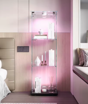 Moderne Houten Glazen Vitrinekast met LED – 3 Lagen