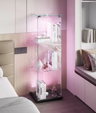 Moderne Houten Glazen Vitrinekast met LED – 3 Lagen