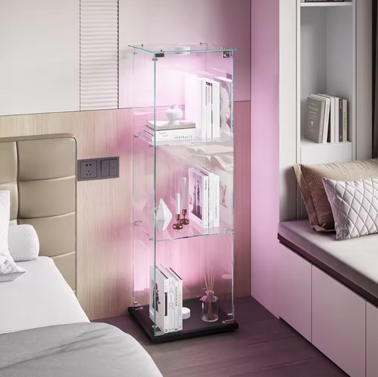 Moderne Houten Glazen Vitrinekast met LED – 3 Lagen