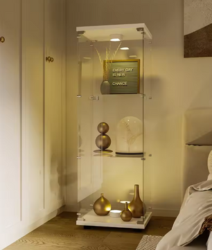 Glazen Vitrinekast met LED-Verlichting – 3 Lagen en Deur, Modern Ontwerp