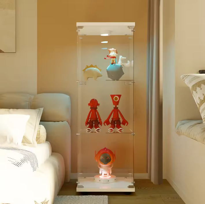 Glazen Vitrinekast met LED-Verlichting – 3 Lagen en Deur, Modern Ontwerp