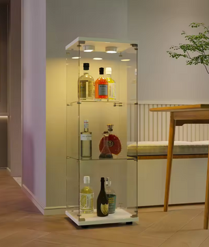 Glazen Vitrinekast met LED-Verlichting – 3 Lagen en Deur, Modern Ontwerp