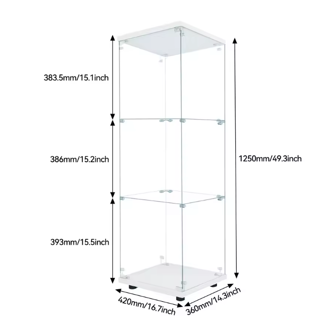 Glazen Vitrinekast met LED-Verlichting – 3 Lagen en Deur, Modern Ontwerp