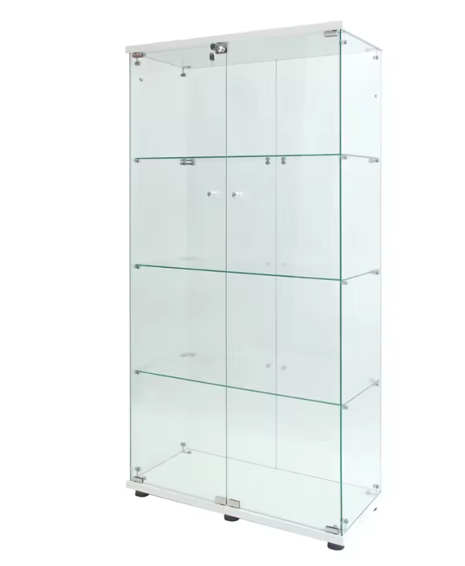 Glazen Vitrinekast met LED – 4 Lagen en Dubbele Deuren, Modern Showcase