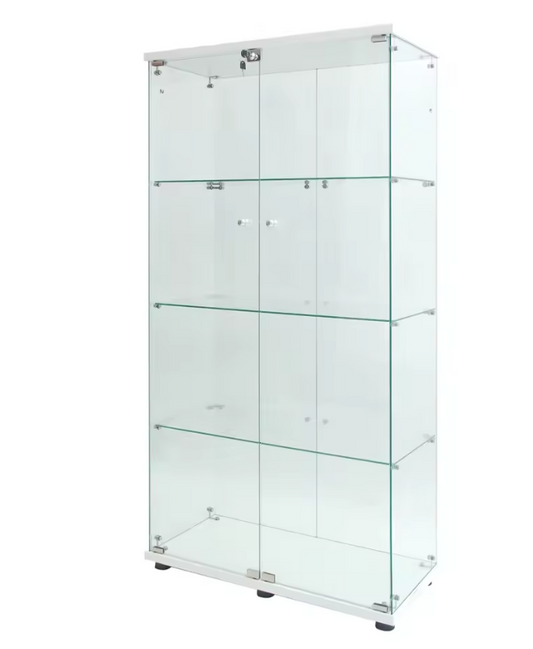 Glazen Vitrinekast met LED – 4 Lagen en Dubbele Deuren, Modern Showcase