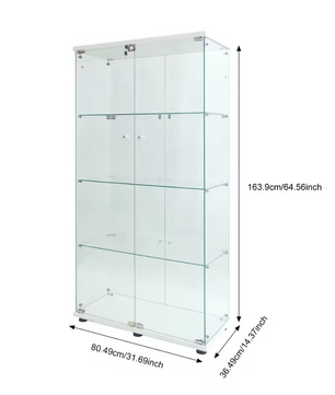 Glazen Vitrinekast met LED – 4 Lagen en Dubbele Deuren, Modern Showcase