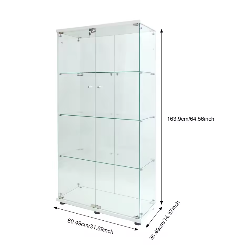 Glazen Vitrinekast met LED – 4 Lagen en Dubbele Deuren, Modern Showcase