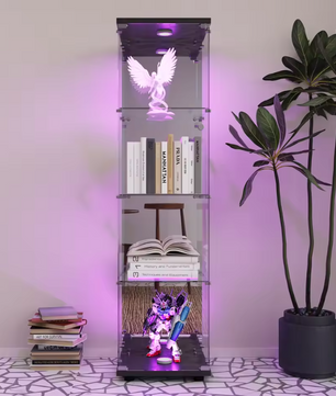 Glazen Vitrinekast met LED – 4 Lagen en Deur, Moderne Showcase