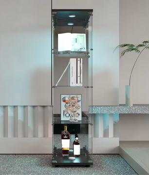Glazen Vitrinekast met LED – 4 Lagen en Deur, Moderne Showcase