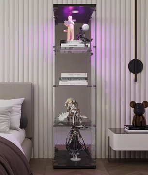 Glazen Vitrinekast met LED – 4 Lagen en Deur, Moderne Showcase