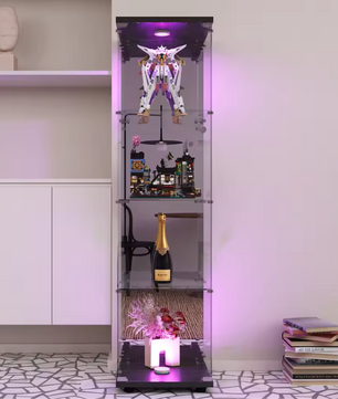 Glazen Vitrinekast met LED – 4 Lagen en Deur, Moderne Showcase