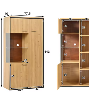 Matte Zwarte LED Vitrinekast – 150 cm Hoog, Glazen Deuren en 15-Kleuren RGB