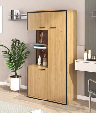 Matte Zwarte LED Vitrinekast – 150 cm Hoog, Glazen Deuren en 15-Kleuren RGB