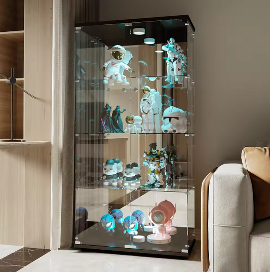 Glazen Vitrinekast met LED – Dubbele Deuren en 4 Legplanken