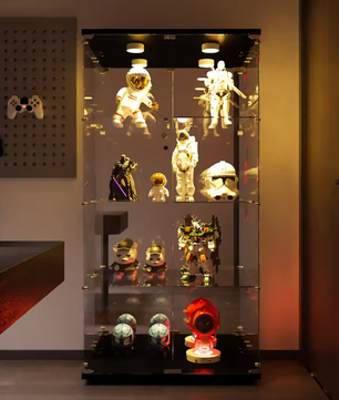 Glazen Vitrinekast met LED – Dubbele Deuren en 4 Legplanken