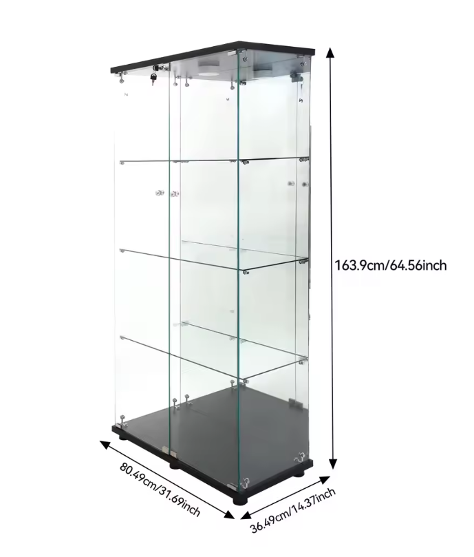 Glazen Vitrinekast met LED – Dubbele Deuren en 4 Legplanken
