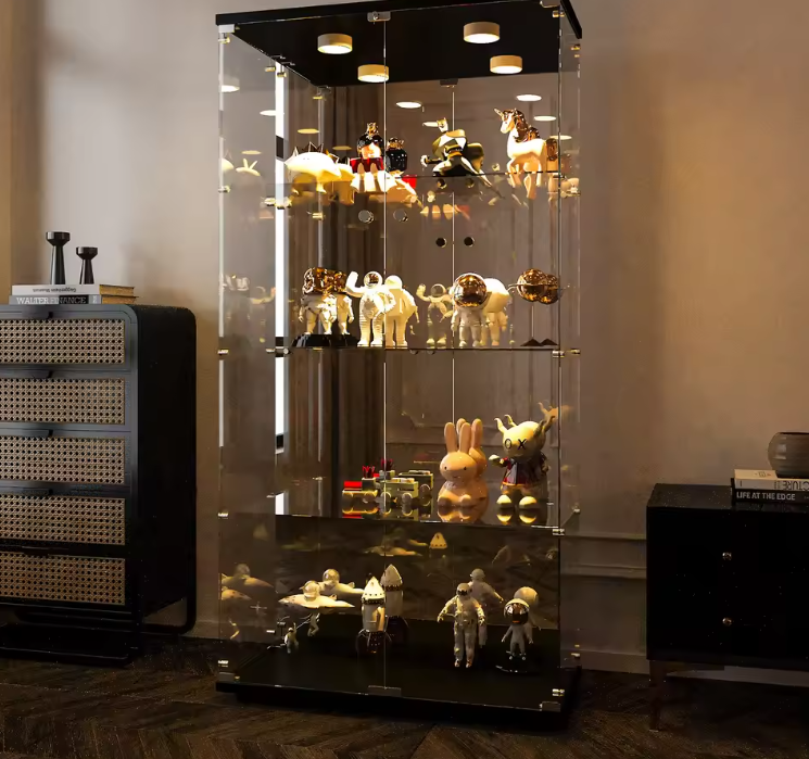 Glazen Vitrinekast met LED – Dubbele Deuren en 4 Legplanken