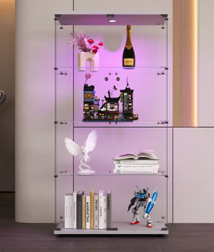 Glazen Vitrinekast met LED – 4 Lagen en Dubbele Deuren, Modern