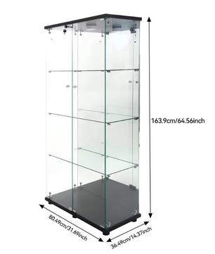 Glazen Vitrinekast met LED – 4 Lagen en Dubbele Deuren, Modern