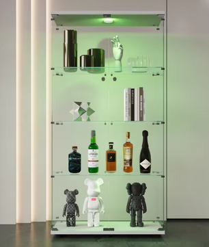 Glazen Vitrinekast met LED – 4 Lagen en Dubbele Deuren, Modern
