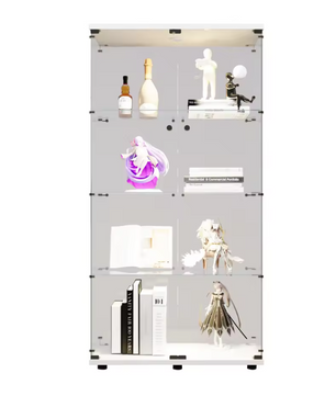 Glazen Vitrinekast met LED – 4 Lagen en Dubbele Deuren, Modern