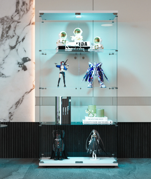 Glazen Vitrinekast met LED – 4 Lagen en Dubbele Deuren, Modern