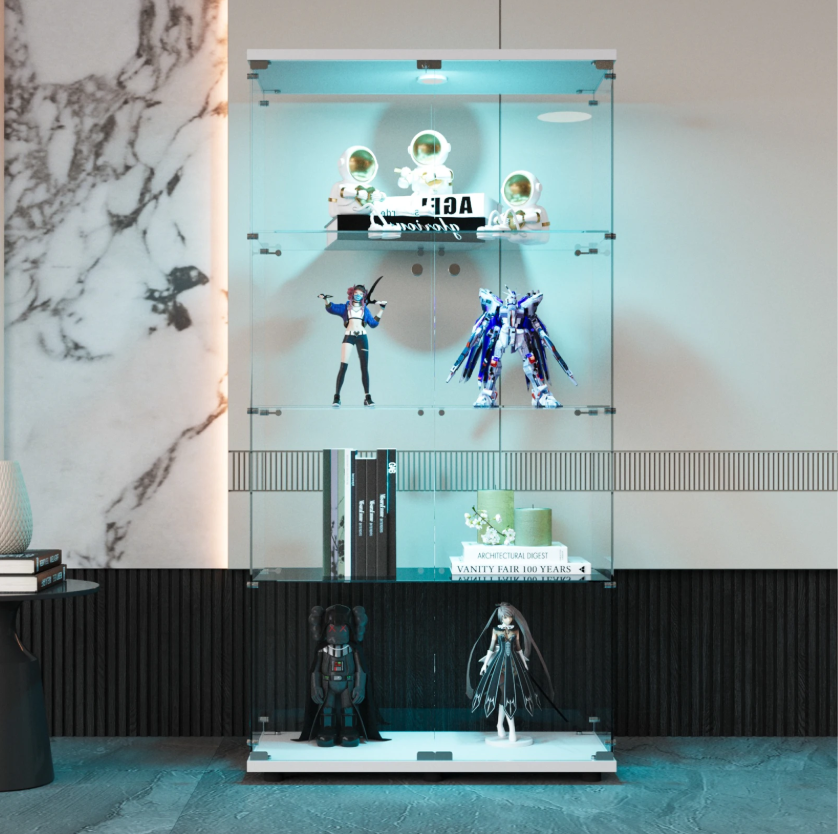 Glazen Vitrinekast met LED – 4 Lagen en Dubbele Deuren, Modern