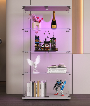 Glazen Vitrinekast met LED – 4 Lagen en Dubbele Deuren, Modern