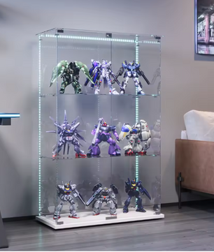 Glazen Vitrinekast met LED – Enkele Deur en 5 Legplanken, Zwart