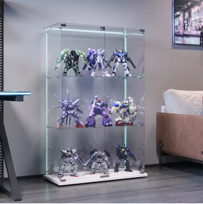 Glazen Vitrinekast met LED – Enkele Deur en 5 Legplanken, Zwart