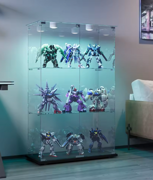 Glazen Vitrinekast met LED – Enkele Deur en 5 Legplanken, Zwart