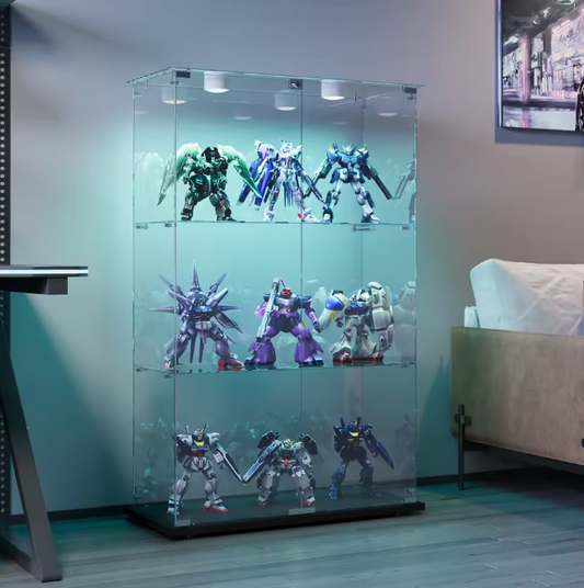 Glazen Vitrinekast met LED – Enkele Deur en 5 Legplanken, Zwart