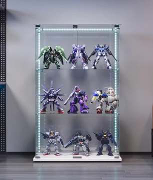 Glazen Vitrinekast met LED – Enkele Deur en 5 Legplanken, Zwart