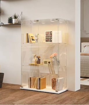 Glazen Vitrinekast met LED – Enkele Deur en 5 Legplanken, Zwart